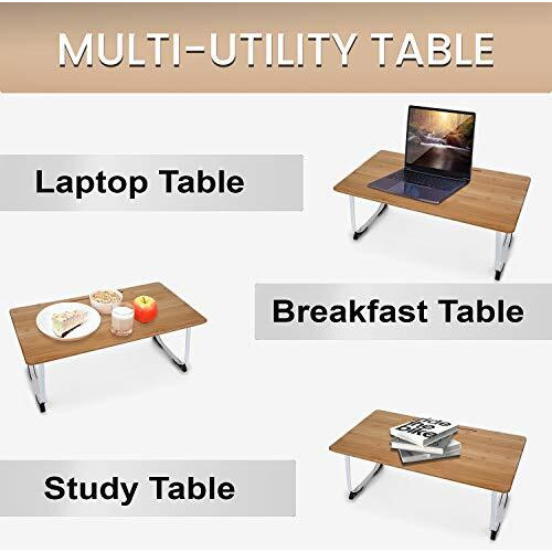 Snazzy Bamboo Wood Extra Large Multipurpose Foldable Portable Laptop Table Study Table/Writing Table/Reading Table/Utility Table/Outdoor Picnic Table With Anti Slip Legs [68 * 40 * 25 Cm]