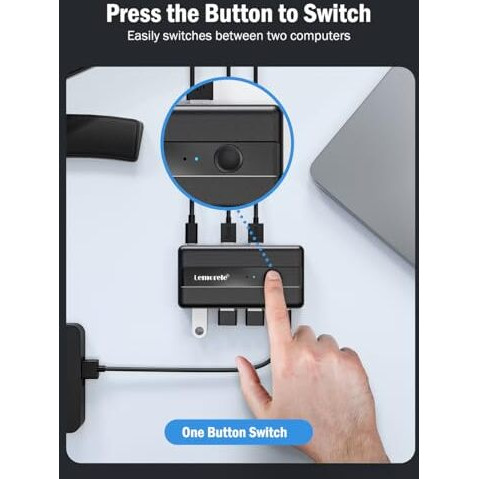 Lemorele Usb 3.0 Switch Selector 2 Computers Sharing 4 Usb Devices 4-Port Usb Peripheral Switcher Box For Pc, Mouse, Keyboard, Printer, Scanner With 2 Usb Cables, Compatible Windows/Mac/Linux
