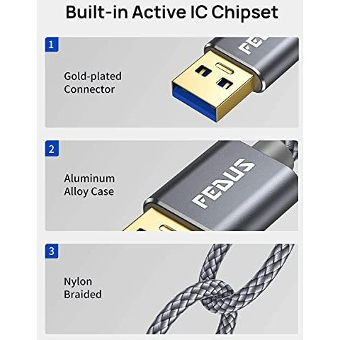 Fedus Usb 3.0 Extension Cable 3M, Aluminum Alloy Usb Cable Extender Superspeed Usb 3.0 Type A Male To Usb A Female Extension Cord For Printer, Tv, Playstation, Xbox, Hard Drive, Keyboard, Usb Hub