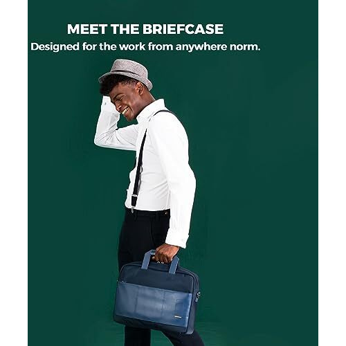 Mokobara The Briefcase With Adjustable Shoulder Strap Vegan Leather, Water Resistant, Fits Upto 15.6" Laptops (Unisex, Blue)