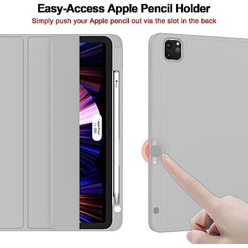Proelite Smart Case For Ipad Pro 11 Inch 2022/2021 4Th/3Rd Gen [Auto Sleep/Wake Cover] [Pencil Holder] [Soft Flexible Case] Recoil Series - Grey