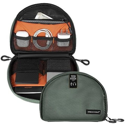 Urban Wolf Tech Pouch The All-In-One Waterproof Travel Organizer For Cables, Adapters, Chargers,Hard Drives & Other Tech Essentials-Portable Zippered Gadgets Organizer (Fossil Grey, Pack Of 1)
