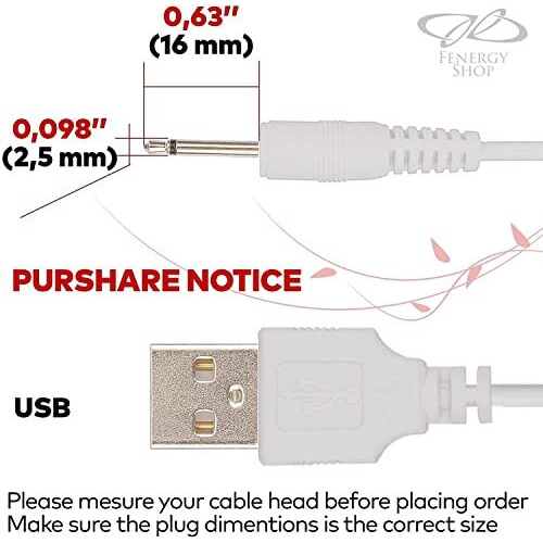 Zorbes 2.5Mm Jack Cable Usb To Dc 2.5Mm To Usb Charging Cable For Toy,Beauty Product,Magic Mate,White