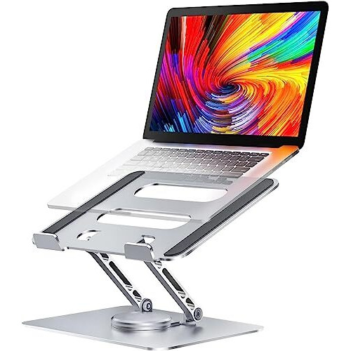 Plixio Adjustable Laptop Stand With 360 Rotating Base Tabletop Ergonomic Foldable Portable Holder Compatible For Macbook, Hp, Dell, Lenovo & All Other Notebook (Sliver)