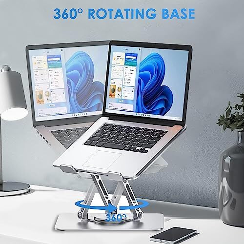 Plixio Adjustable Laptop Stand With 360 Rotating Base Tabletop Ergonomic Foldable Portable Holder Compatible For Macbook, Hp, Dell, Lenovo & All Other Notebook (Sliver)