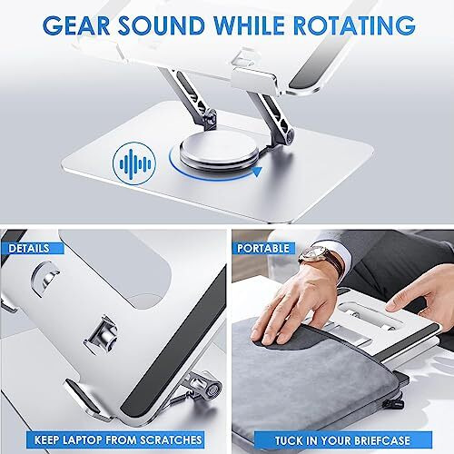 Plixio Adjustable Laptop Stand With 360 Rotating Base Tabletop Ergonomic Foldable Portable Holder Compatible For Macbook, Hp, Dell, Lenovo & All Other Notebook (Sliver)