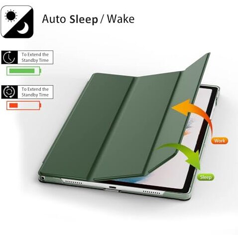 Proelite Cover For Samsung Galaxy Tab A9 Plus 11 Inch Case Cover, Smart Flip Case Cover For Samsung Galaxy Tab A9+ 11 Inch Translucent Back With Stylus Pen, Dark Green