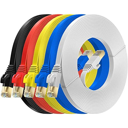 Fedus 1M/3.2Ft Cat6 Flat Ethernet Cable, Multicolour Pack Of 5, High-Speed 550Mhz/10 Gigabit Speed Utp Lan Cable, Network Internet Cable Rj45 Cable Lan Wire, Patch Computer Cord Gigabit Category 6
