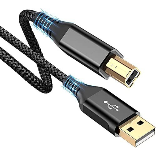 Rts High Speed Usb 2.0 Printer Cable (2 Meter 6.6 Feet) Usb-A To Usb-B Cable, Nylon Braided Scanner Printer Cord For Hp Canon Dell Epson Brother Lexmark Xerox Samsung Piano Dac & More-Black
