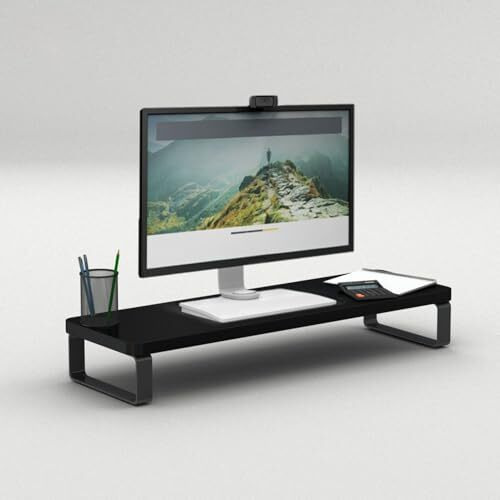 Flux Monitor Stand Wooden | Monitor Stand Riser | Pc Stand For Desktop Table | Heavy Metal Hold, Non Slip, Material Mdf & Metal Size- (59.5 Cm X 20Cm X 12Cm) Shelf (Black Wenge)