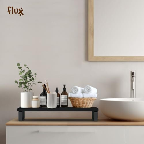 Flux Monitor Stand Wooden | Monitor Stand Riser | Pc Stand For Desktop Table | Heavy Metal Hold, Non Slip, Material Mdf & Metal Size- (59.5 Cm X 20Cm X 12Cm) Shelf (Black Wenge)