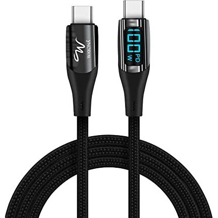 Wayona Usb C To Usb C 100W Led Power Display Type C To C Fast Charging Cable For Iphone 16 Series, Iphone 15 Pro,Macbook, Laptops, Samsung Galaxy Ultra S25 /S24, S23, Flip,Google Pixel (1.5M, Black)