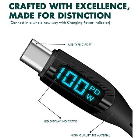Wayona Usb C To Usb C 100W Led Power Display Type C To C Fast Charging Cable For Iphone 16 Series, Iphone 15 Pro,Macbook, Laptops, Samsung Galaxy Ultra S25 /S24, S23, Flip,Google Pixel (1.5M, Black)