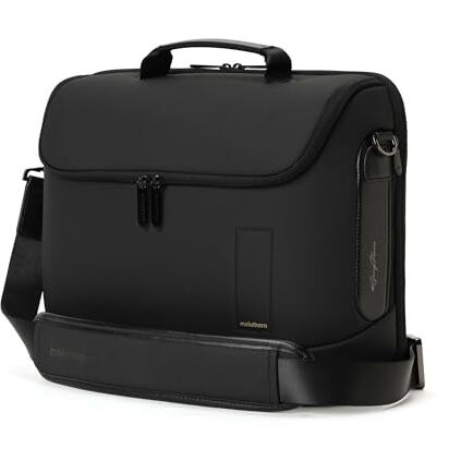 Mokobara The Transit Briefcase Vegan Leather & Nylon 15L Laptop Crossbody Messenger Bag For Men & Women (Black)