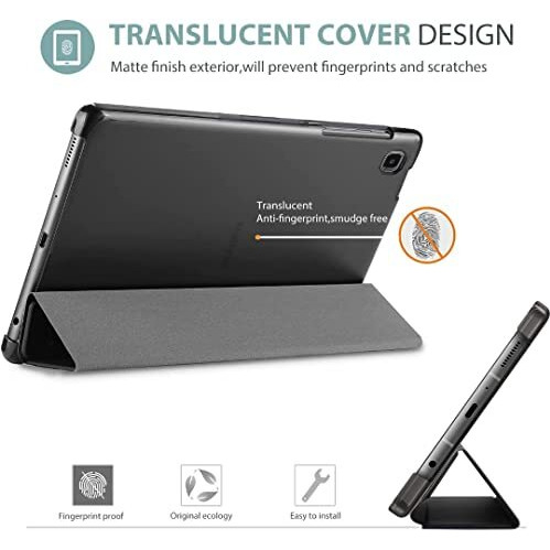 Proelite Smart Flip Case Cover For Samsung Galaxy Tab A7 Lite 8.7" Sm-T220/225 Translucent Back With Stylus Pen, Black