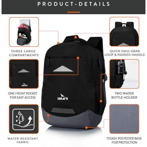 Lunar's Bingo - 48 L Laptop Bag | School Bag For Boys | Laptop Bag 15.6 Inch | Water Resistant Laptop Backpack | College Bag | Office Backpack For Men | Travel Backpack With 1 Year Warranty