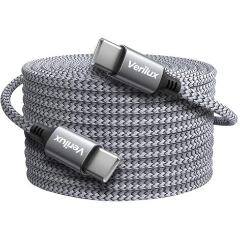 Verilux Type C To Type C Cable, 16.4Ft Pd 60W Fast Charging Usb C Cable, 480Mbps Data Transfer Cable Nylon Braided C To C Type Cable For Iphone 16/16 Plus/16 Pro/15, Galaxy S24/S23, Macbook, Ipad