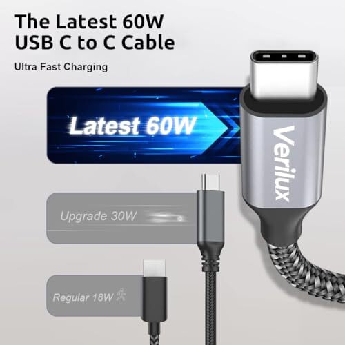 Verilux Type C To Type C Cable, 16.4Ft Pd 60W Fast Charging Usb C Cable, 480Mbps Data Transfer Cable Nylon Braided C To C Type Cable For Iphone 16/16 Plus/16 Pro/15, Galaxy S24/S23, Macbook, Ipad