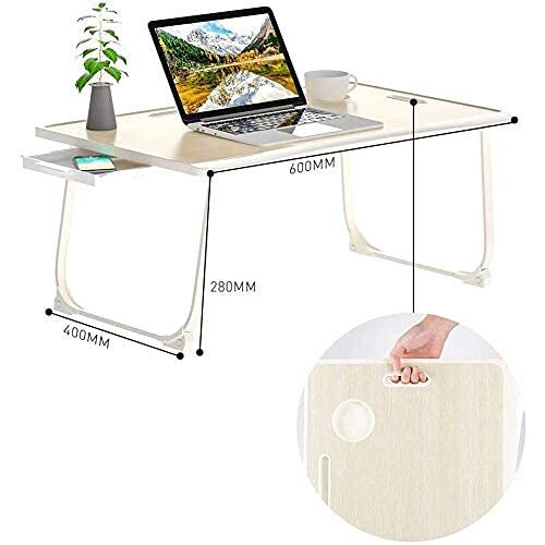 Tarkan Portable Folding Laptop Desk For Bed, Lapdesk With Handle, Drawer, Cup & Mobile/Tablet Holder For Study, Eating, Work (Pink)