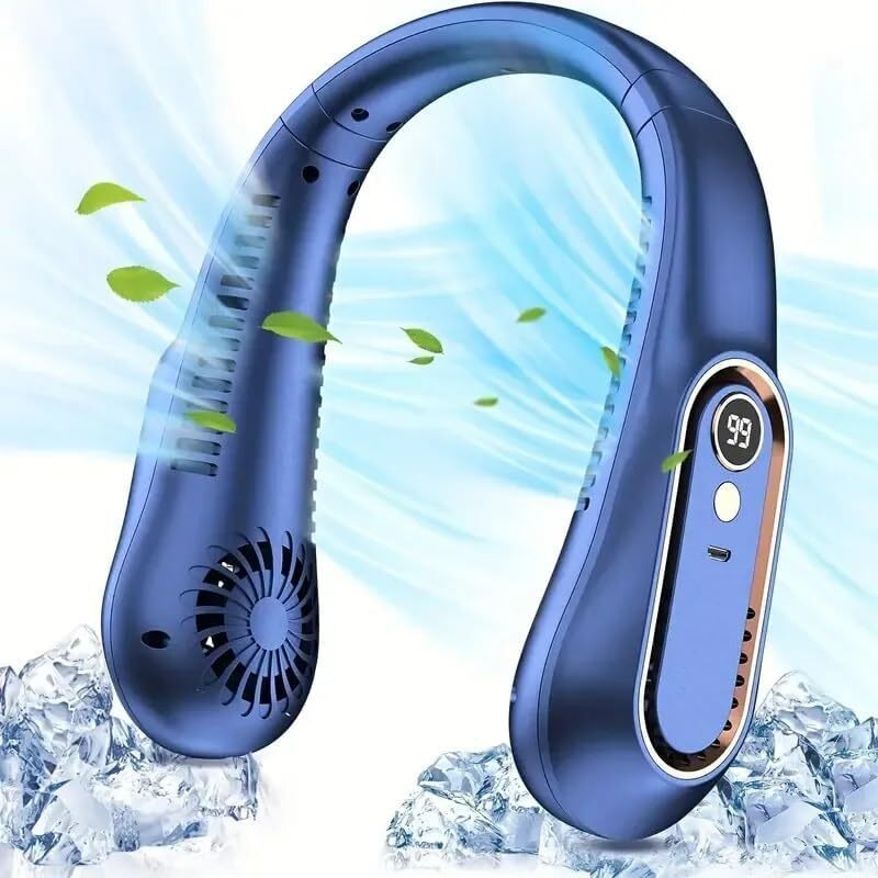 Neck Fan, Portable Bladeless Neck Fans Rechargeable, 4000 Mah Battery Usb 360 Airflow Super Quiet 3 Speeds Personal Wearable Neck Fan, Collar Fan For Neck Outdoor Indoor For Women Men (Neck - Blue)