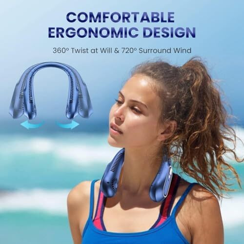 Neck Fan, Portable Bladeless Neck Fans Rechargeable, 4000 Mah Battery Usb 360 Airflow Super Quiet 3 Speeds Personal Wearable Neck Fan, Collar Fan For Neck Outdoor Indoor For Women Men (Neck - Blue)