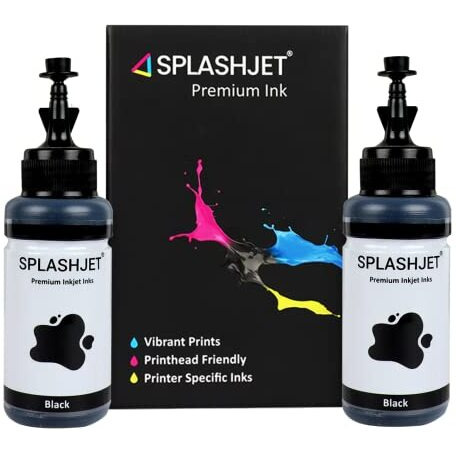 Splashjet T664 Black Compatible Refill Ink For Epson L130, L360, L380, L361, L565, L210, L220, L310, L350, L355, L365, L385, L550, L555, L605, L1300 Printer - (70G X 2 Bottle) Black - 501757