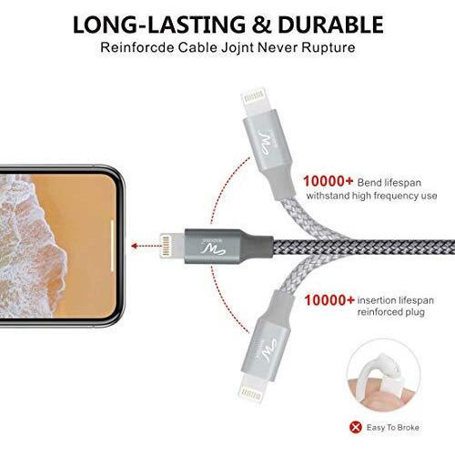 Wayona Nylon Braided (2 Pack) Lightning Fast Usb Data Cable Fast Charger Cord For Iphone, Ipad (3 Ft Pack Of 2, Grey)