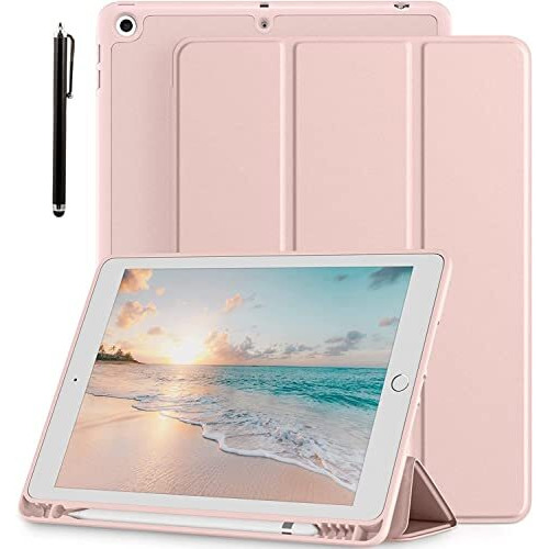 Proelite Smart Case For Ipad 10.2 Inch 2021 9Th/8Th/7Th Gen [Auto Sleep/Wake Cover] [Pencil Holder] [Soft Flexible Case] Recoil Series - Pink With Stylus Pen