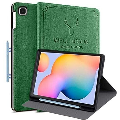 Proelite Deer Smart Flip Case Cover For Samsung Galaxy Tab S6 Lite 10.4 Inch 2024 Sm-P610/P615 With S Pen Holder, Green