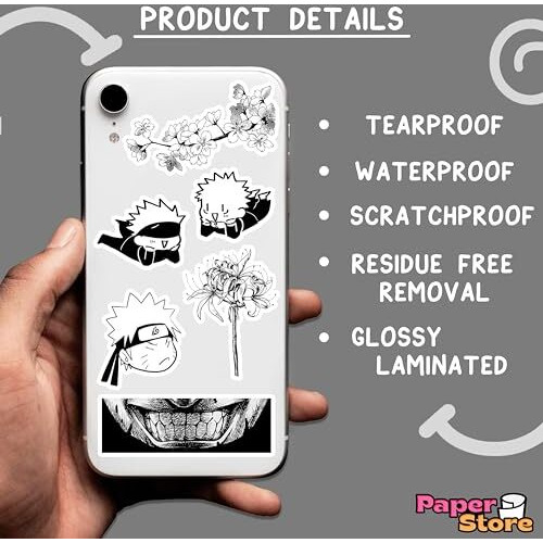Paper9Store Pack Of 80+ Anime Stickers For Laptop, Phone Case, Guitar, Bike, Pc, Scrapbook Etc. Waterproof Glossy Laminated Residue Free Anime Stickers (Manga Stickers)