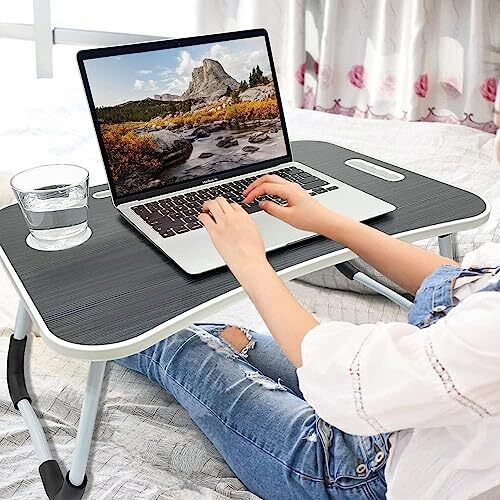 Tarkan Stud Foldable Wooden Mini Lapdesk For Couch, Sofa Bed, Study Tray Table Stand For Writing (Walnut)