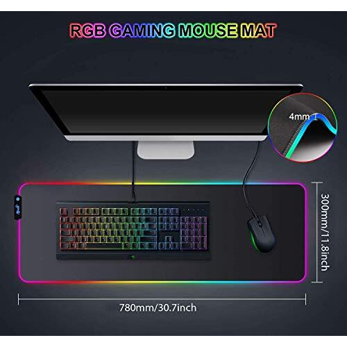 Speed Rgb Gaming Mouse Pad, Soft Glowing 14 Led Modes, Gaming Desk Keyboard Pad, Mouse Mat, Non-Slip Rubber Base - 78X30 Cm - Black