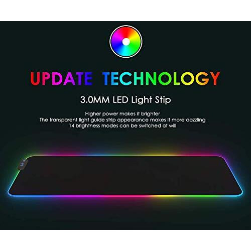 Speed Rgb Gaming Mouse Pad, Soft Glowing 14 Led Modes, Gaming Desk Keyboard Pad, Mouse Mat, Non-Slip Rubber Base - 78X30 Cm - Black