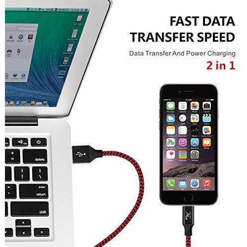 Wayona Usb Nylon Braided Data Sync And Charging Cable For Iphone, Ipad Tablet (Red, Black)