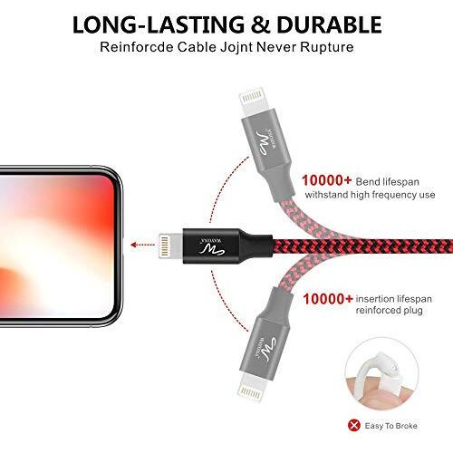 Wayona Usb Nylon Braided Data Sync And Charging Cable For Iphone, Ipad Tablet (Red, Black)