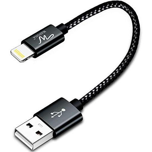 Wayona Nylon Braided Usb Data Sync & Fast Charging Short Power Bank Cable Compatible For Iphones (0.25M Short Cable, Jet Black)