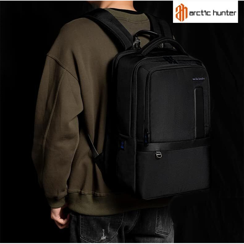 Arctic Hunter Business Backpack For Men 27L Heavy Duty Expandable Laptop Backpack For Upto 16-Inch Laptop 1680D Polyester Water-Resistant Usb & Type-C Port, Padded Laptop Bag For Travel Office, Black