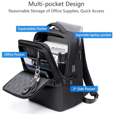 Arctic Hunter Business Backpack For Men 27L Heavy Duty Expandable Laptop Backpack For Upto 16-Inch Laptop 1680D Polyester Water-Resistant Usb & Type-C Port, Padded Laptop Bag For Travel Office, Black