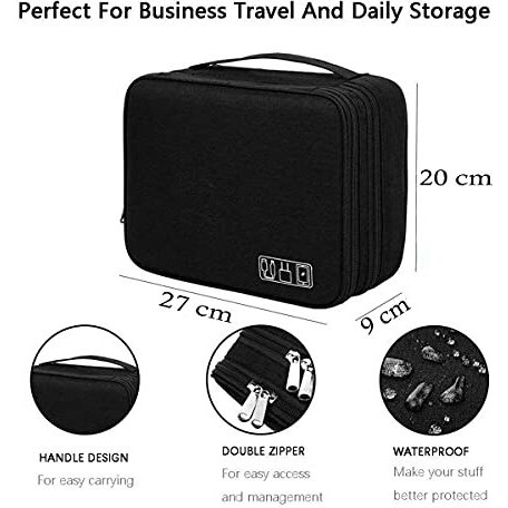 Seagull Flight Of Fashion Nylon Double Layer Electronic Gadget Organizer Case, Cable Organizer Bag For Accessories With Mobile Stand - 27 X 20 X 9 Cm - Black - Model 1