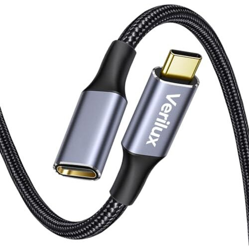 Verilux Usb C Extension Cable,6.6Ft Usb Type C Male To Female Cable Support 100W Pd Fast Charging,10Gbps Data Transfer,4K@60Hz Hd Video Output Compatible With Ipad Pro,Macbook Pro,Dell,Grey