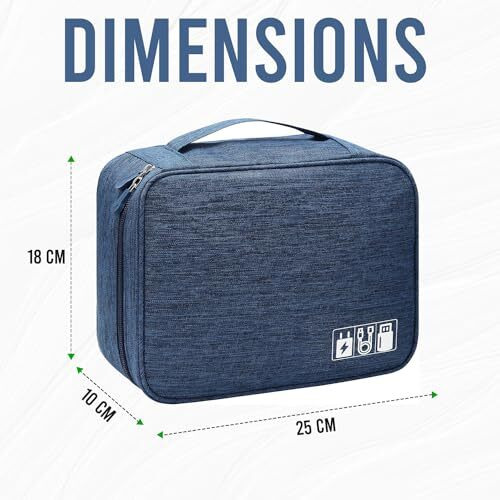 Yellow Weaves 2 Layer Electronics Accessories Organizer Bag, Cable Organizer Bag, Travel Pouch For Charger, Usb Cord, Data Cable, Sd Cards, Earphone, Power Bank, Navy Blue, 25X18X10Cm - Canvas