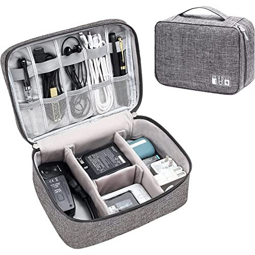 House Of Quirk Polyester Electronics Accessories Organizer Bag, Universal Carry Travel Gadget Bag For Cables, Plug And More, Perfect Size Fits For Pad Phone Charger Hard Disk - Grey
