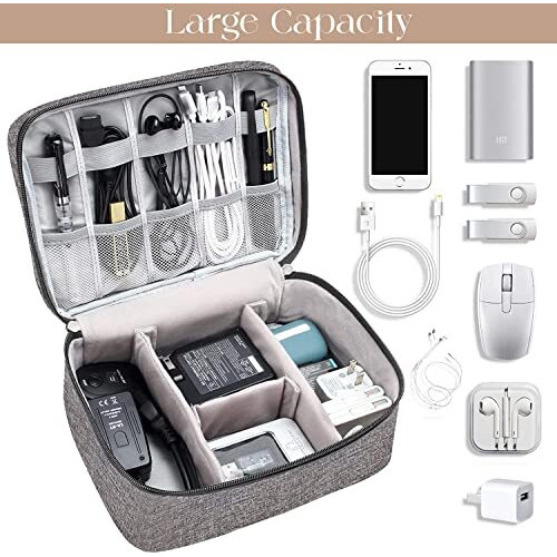 House Of Quirk Polyester Electronics Accessories Organizer Bag, Universal Carry Travel Gadget Bag For Cables, Plug And More, Perfect Size Fits For Pad Phone Charger Hard Disk - Grey