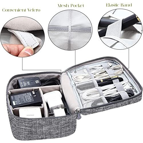 House Of Quirk Polyester Electronics Accessories Organizer Bag, Universal Carry Travel Gadget Bag For Cables, Plug And More, Perfect Size Fits For Pad Phone Charger Hard Disk - Grey