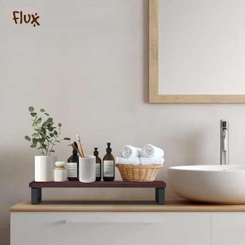 Flux Monitor Stand Wooden | Monitor Stand Riser | Pc Stand For Desktop Table | , Non Slip, Material Particle Board & Metal Size- (59.5 Cm X 20Cm X 12Cm) Shelf (Rustic Red)