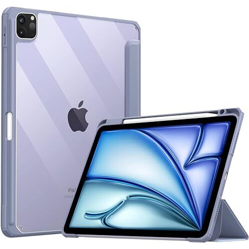 Proelite Case For Ipad Air 11 Inch M3/M2 2025/2024, Ipad Air 10.9 Inch 5Th/4Th Gen & Ipad Pro 11 Inch 4Th/3Rd Gen 2022 Case Cover, Transparent Smart Flip Cover With Pencil Holder, Lavender