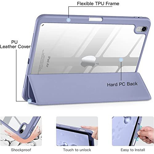 Proelite Case For Ipad Air 11 Inch M3/M2 2025/2024, Ipad Air 10.9 Inch 5Th/4Th Gen & Ipad Pro 11 Inch 4Th/3Rd Gen 2022 Case Cover, Transparent Smart Flip Cover With Pencil Holder, Lavender