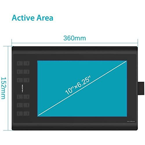 Huion Inspiroy H1060P Graphics Drawing Tablet 10 X 6.25 Inch With 8192 Pressure Sensitivity Battery-Free Stylus And 12 Customized Hot Keys, Digital Art Tablet For Mac, Windows Pc And Android