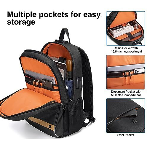 Golden Wolf Laptop Backpack With Lock Anti-Theft Business Tech Backpack With Rain Cover 15.6-Inch Laptop Bag With Usb Port 25L Multi-Pockets For Men Women Office Travel College,Dark Grey