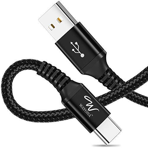 Wayona Type C Cable 65W Nylon Braided Quick Charger Fast Charging Compatible For Samsung Galaxy S24 S23 S22 S21 S20 S10, Iphone 15 Series, Z Fold 4 3/Flip 4 5G (1M, Black)